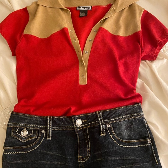 Sold❌❌❌ Y2K top medium red khaki old school style - Picture 4 of 5